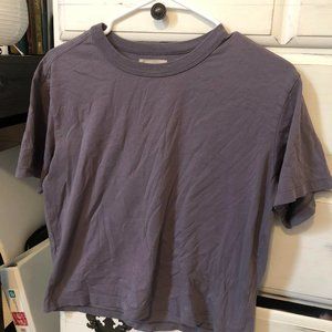 plain greyish purple t-shirt, slightly cropped